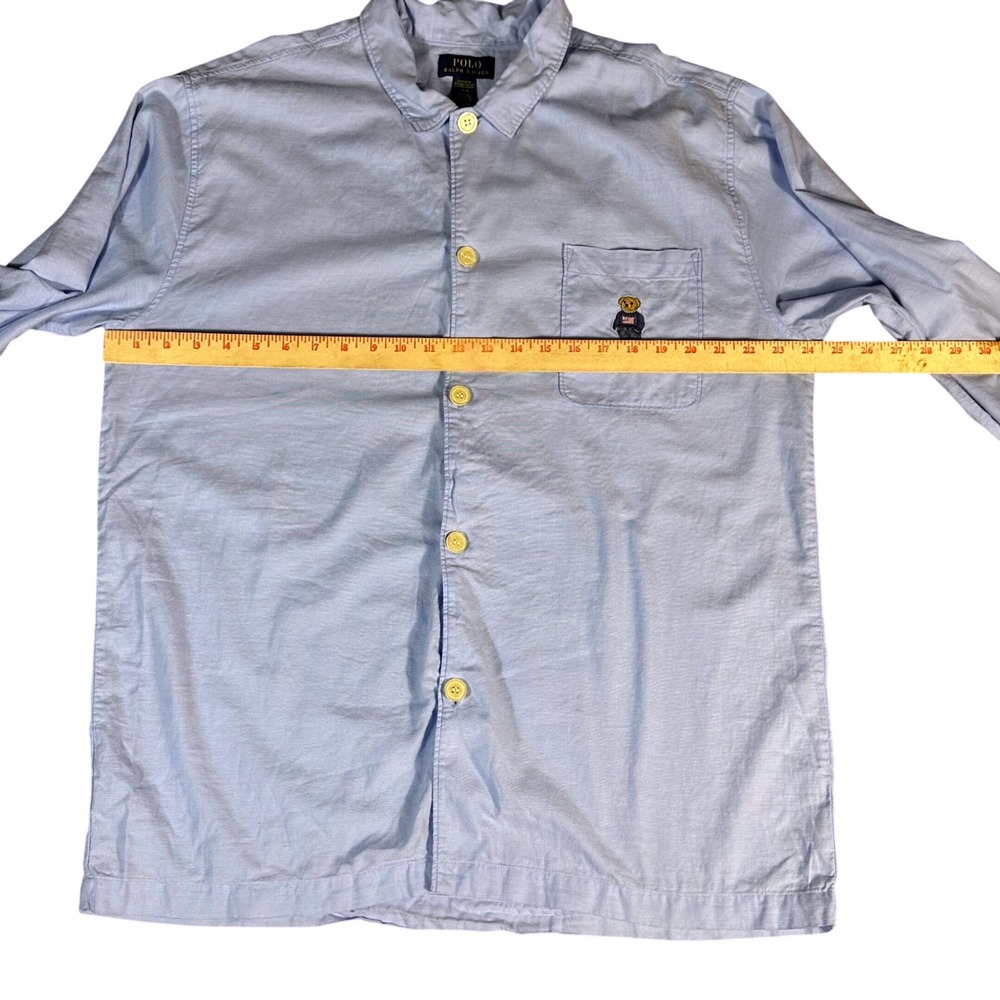 Polo Ralph Lauren Pajama‎ Shirt Mens Large Light Blue Oxford Polo Bear Sleepwear - Picture 7 of 10